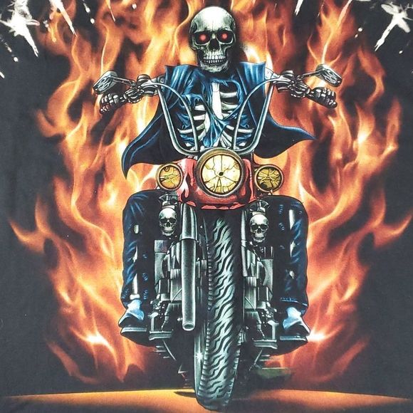 SURVIVORS Biker Skeleton on‎ Motorcycle Studded Tie Dye Graphic Tee T-Shirt - Picture 8 of 10